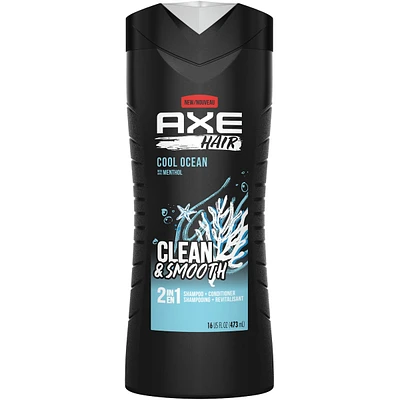 AXE 2 in 1 Shampoo & Conditioner for clean and smooth men's hair Cool Ocean made with menthol 473 ml