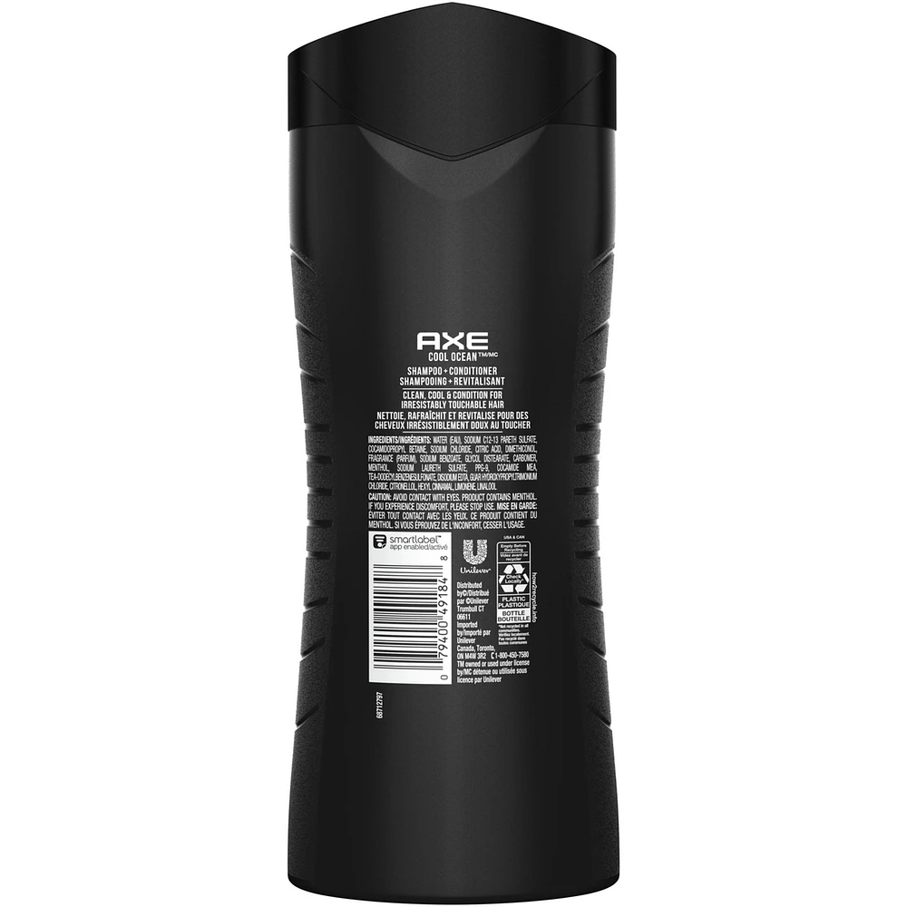 AXE 2 in 1 Shampoo & Conditioner for clean and smooth men's hair Cool Ocean made with menthol 473 ml