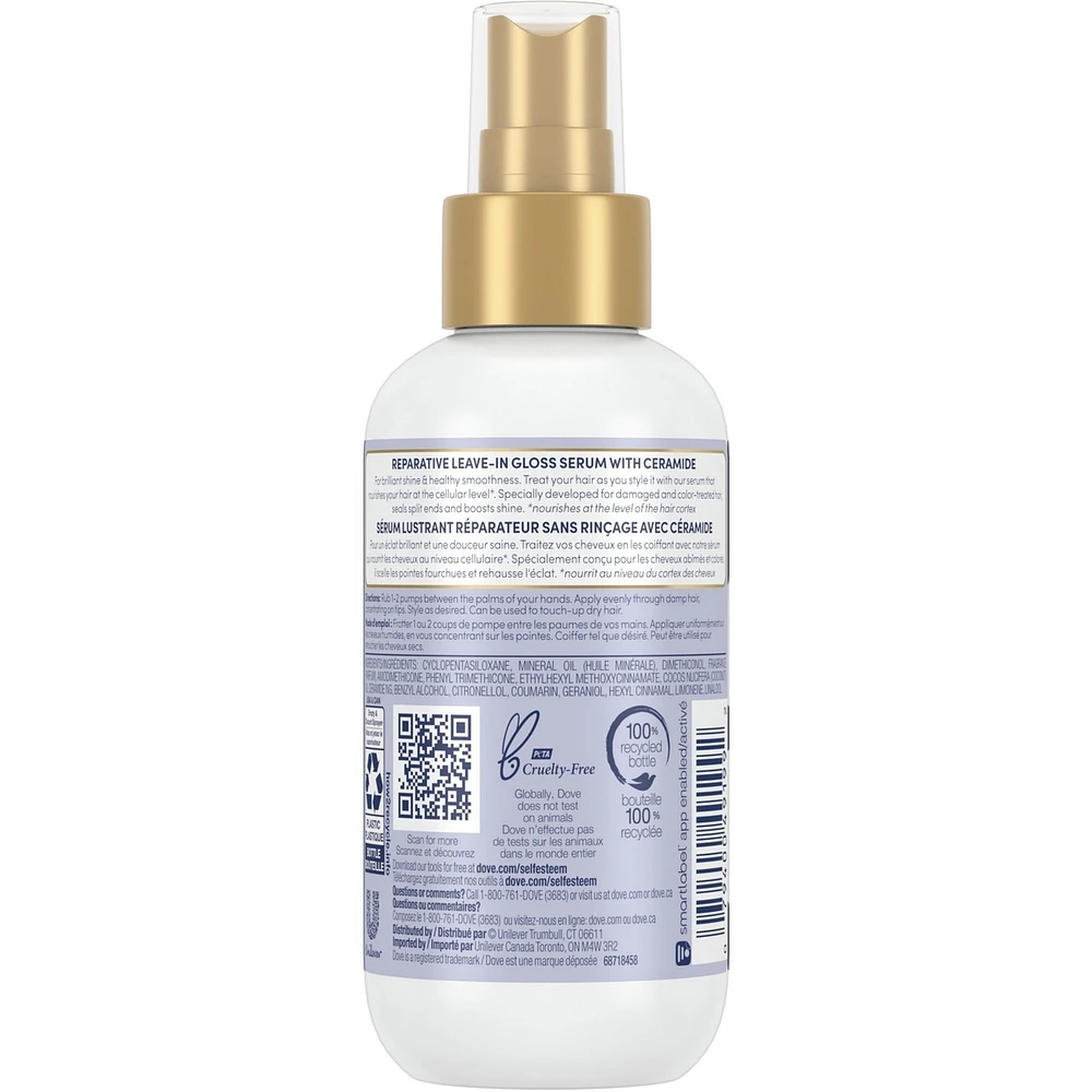 Dove Hair Therapy Leave-In Hair Serum for brilliant shine & healthy smoothness Brilliant Gloss & Repair hair care for damaged and colour-treated hair 162 ml