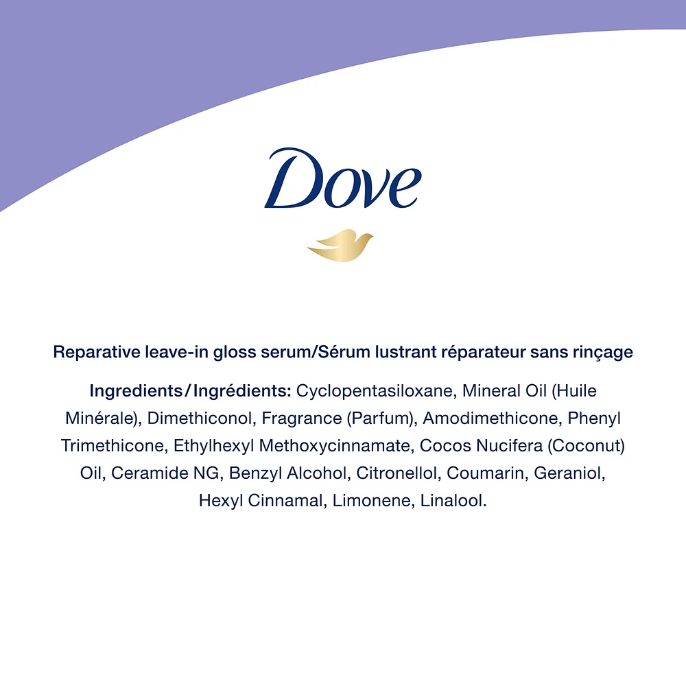 Dove Hair Therapy Leave-In Hair Serum for brilliant shine & healthy smoothness Brilliant Gloss & Repair hair care for damaged and colour-treated hair 162 ml