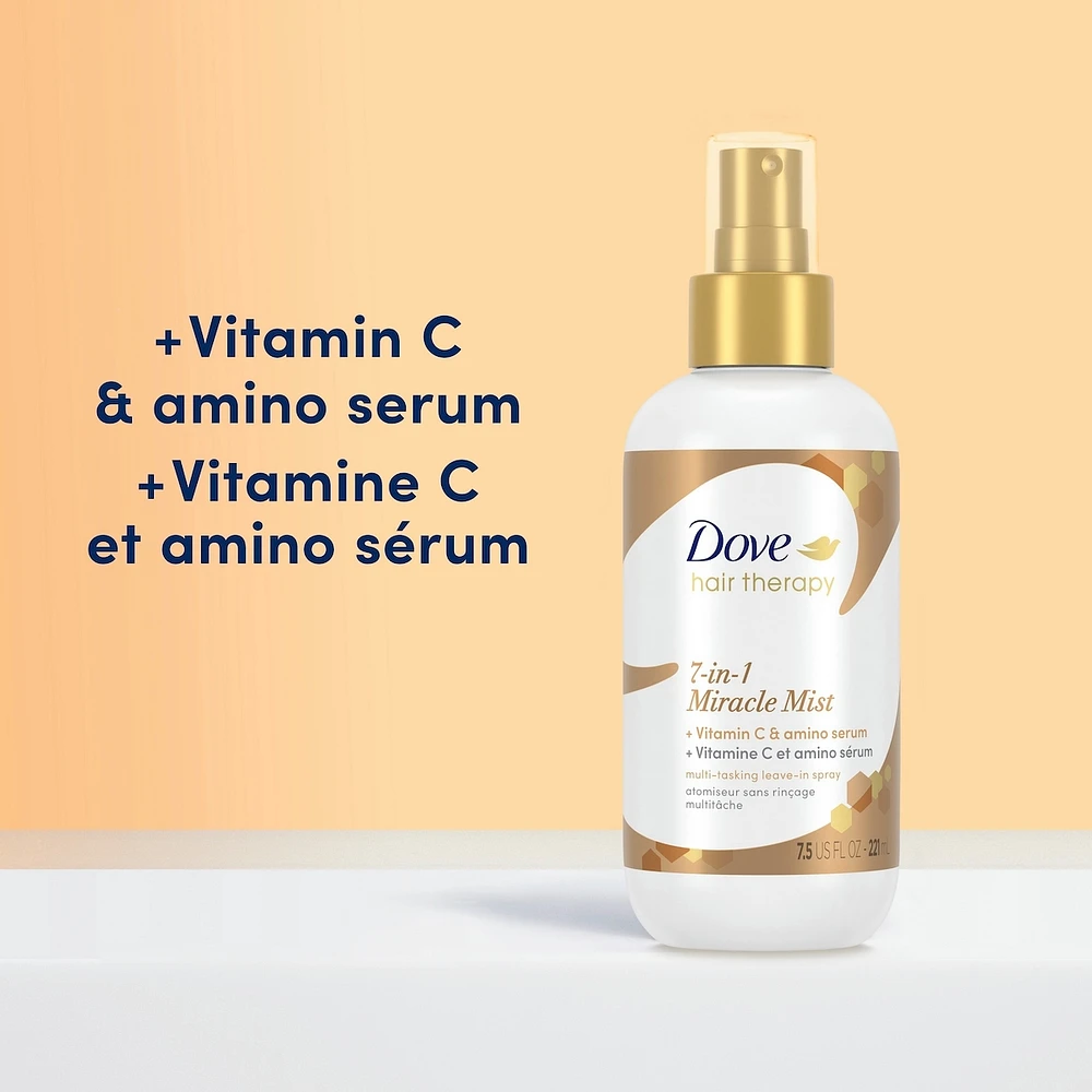 Dove Hair Therapy 7-in-1 Miracle Mist Leave-In Multitasking Hair Spray for visibly damaged hair + Vitamin C & Amino Serum to strengthen and nourish hair 221 ml