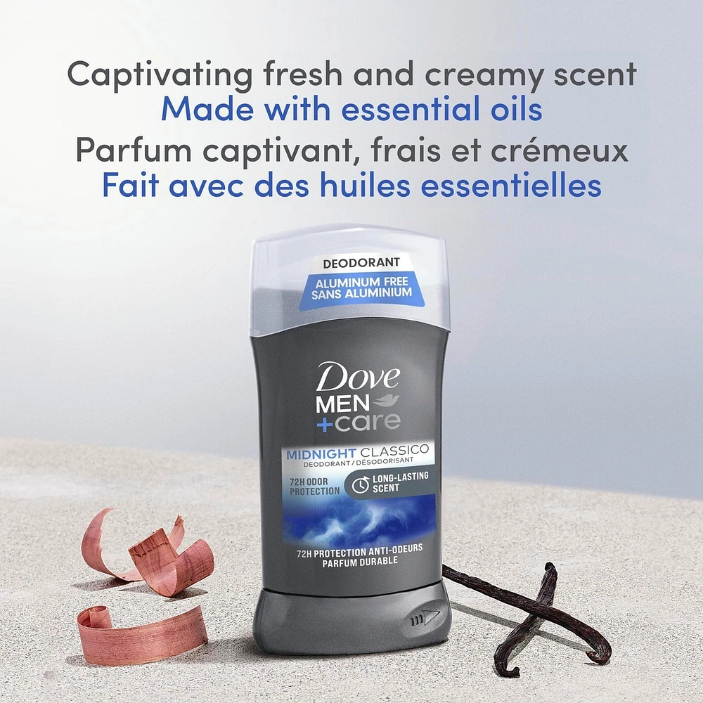 Désodorisant en Bâton formule sans aluminium pour 72 h de protection anti-odeurs Dove Men+Care  Midnight Classico avec huiles essentielles et ¼ de crème hydratante 85 g