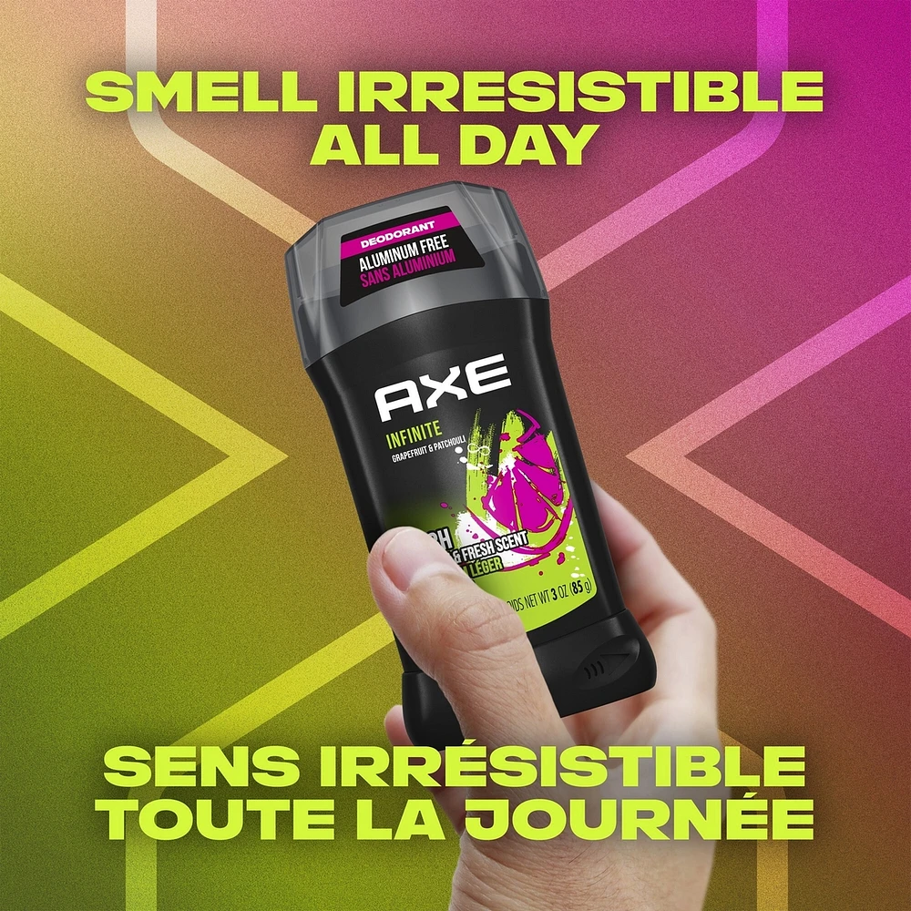 Désodorisant en Bâton pour une protection longue durée contre les odeurs AXE Infinite Pamplemousse et Patchouli formulé sans aluminium