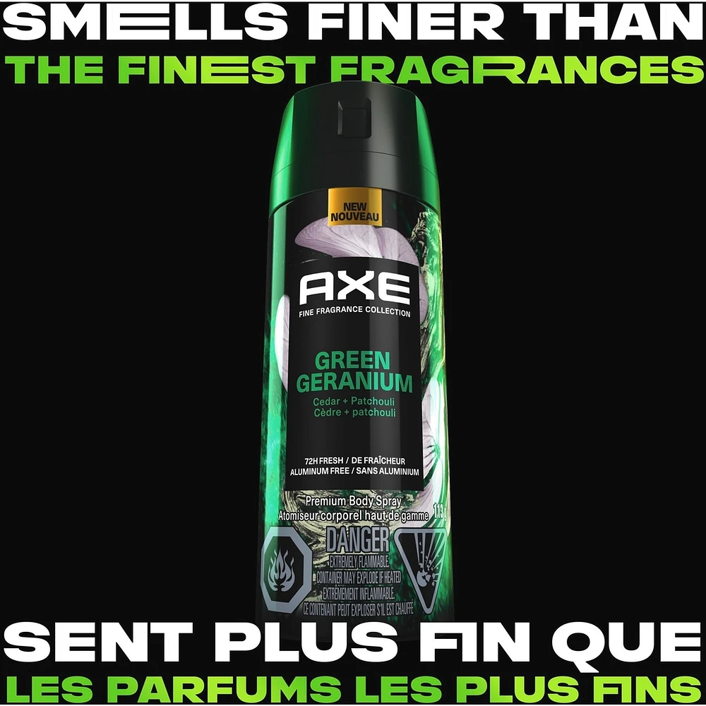 Fine Fragrance Collection Premium Body Spray for Men Green Geranium deodorant with 72H odour protection and freshness Infused with Geranium, Cedar, and Patchouli Essential Oils