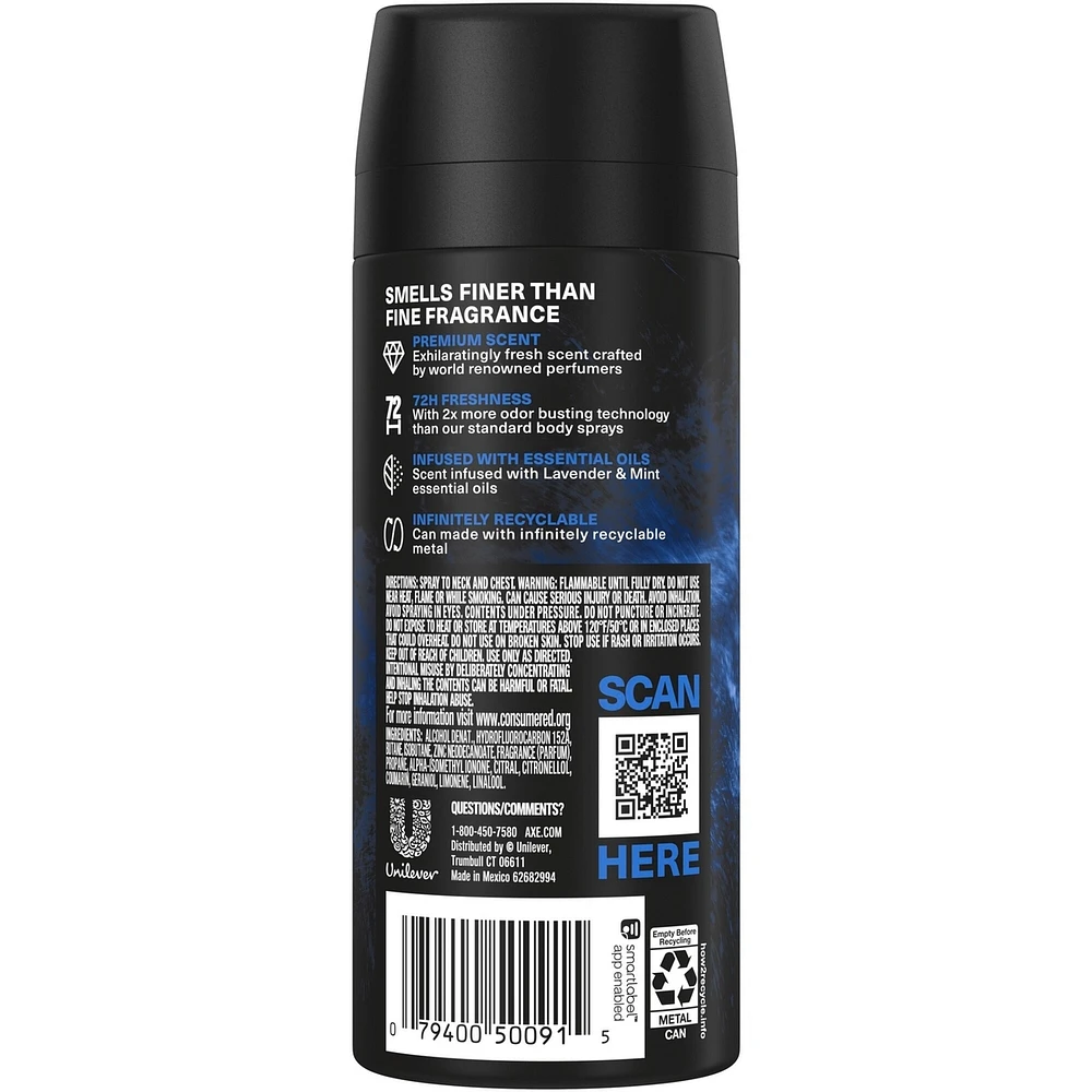Fine Fragrance Collection Premium Body Spray for Men Blue Lavender deodorant with 72H odour protection and freshness infused with lavender, mint, and amber essential oils