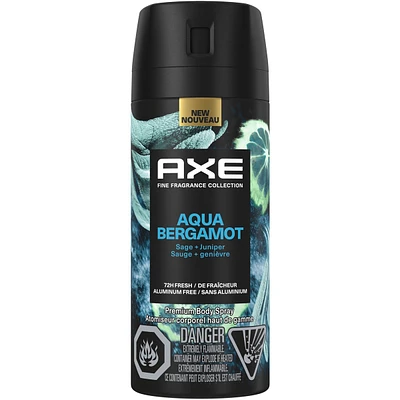 Fine Fragrance Collection Premium Body Spray for Men Aqua Bergamot deodorant with 72H odour protection and freshness infused with juniper, bergamot, and sage essential oils