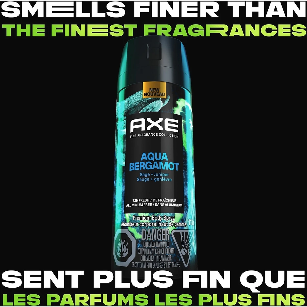 Fine Fragrance Collection Premium Body Spray for Men Aqua Bergamot deodorant with 72H odour protection and freshness infused with juniper, bergamot, and sage essential oils