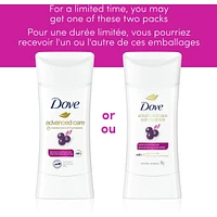 Antisudorifique en Bâton pour 48 h de protection contre la transpiration et les odeurs Dove Advanced Care Baie d'Açaï et Fleur de Lotus formule non irritante sans alcool éthanol