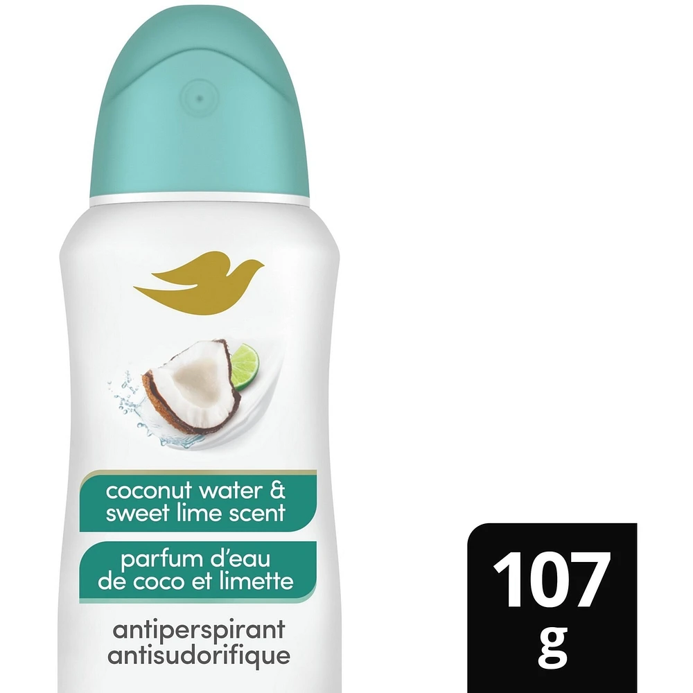Antisudorifique 72 h parfum d'eau de coco et limette Dove Soin Avancé vaporisateur à sec pour femme avec 1/4 d'hydratants pour des aisselles douces et lisses