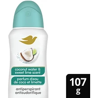 Antisudorifique 72 h parfum d'eau de coco et limette Dove Soin Avancé vaporisateur à sec pour femme avec 1/4 d'hydratants pour des aisselles douces et lisses