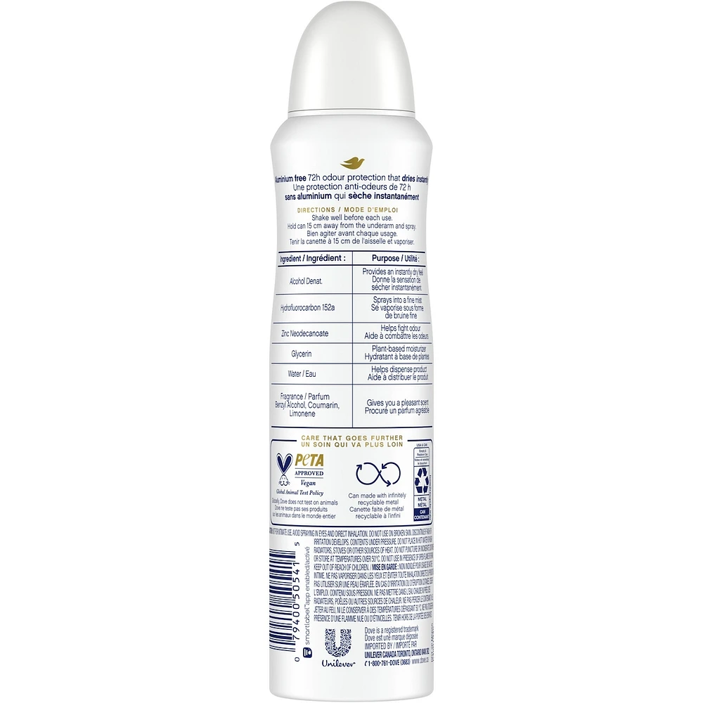 0% Aluminum Oat Milk & Vanilla Scent 48h Aluminum-Free Deodorant Dry Spray for Women with 1/4 Moisturizers for Soft, Smooth Underarms