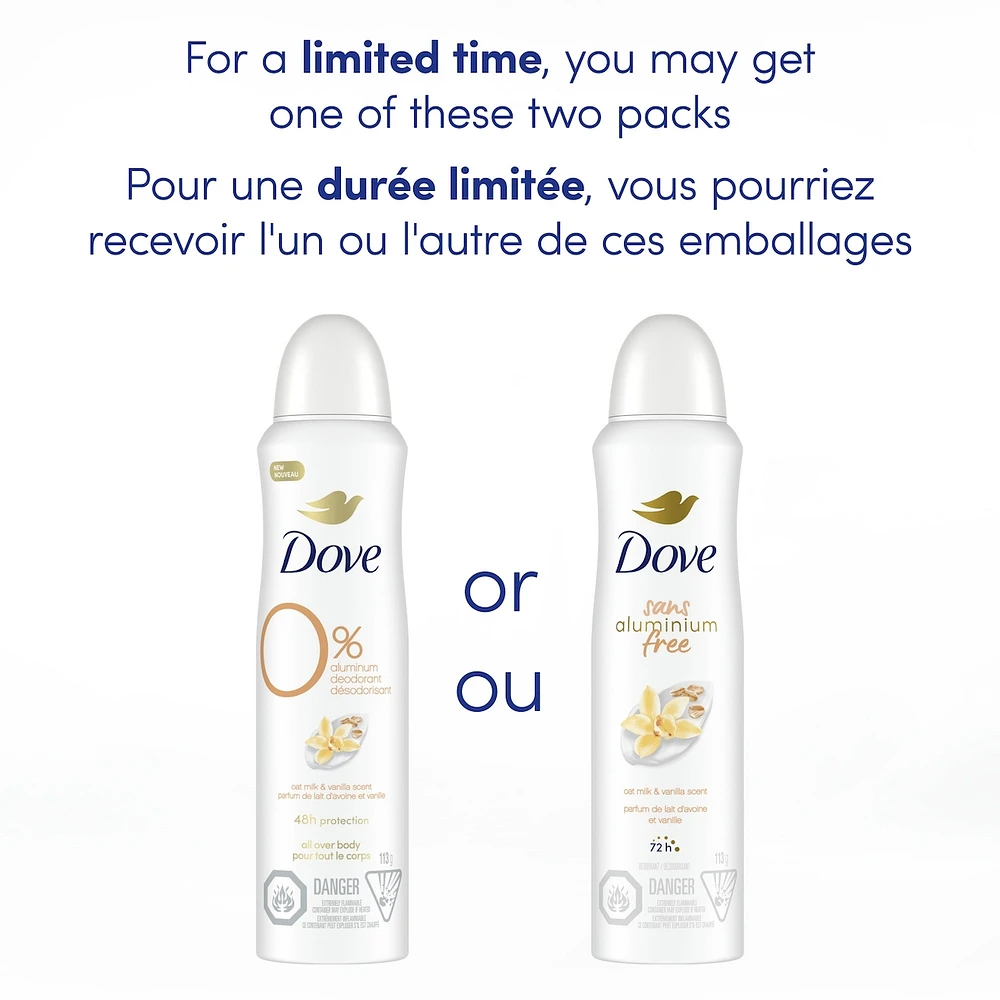 0% Aluminum Oat Milk & Vanilla Scent 48h Aluminum-Free Deodorant Dry Spray for Women with 1/4 Moisturizers for Soft, Smooth Underarms