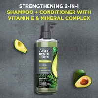 Men+Care Strengthening 2-in-1 Shampoo + Conditioner with plant based cleansers & moisturizers Avocado & Tea Tree Oil for strong, healthy-looking hair