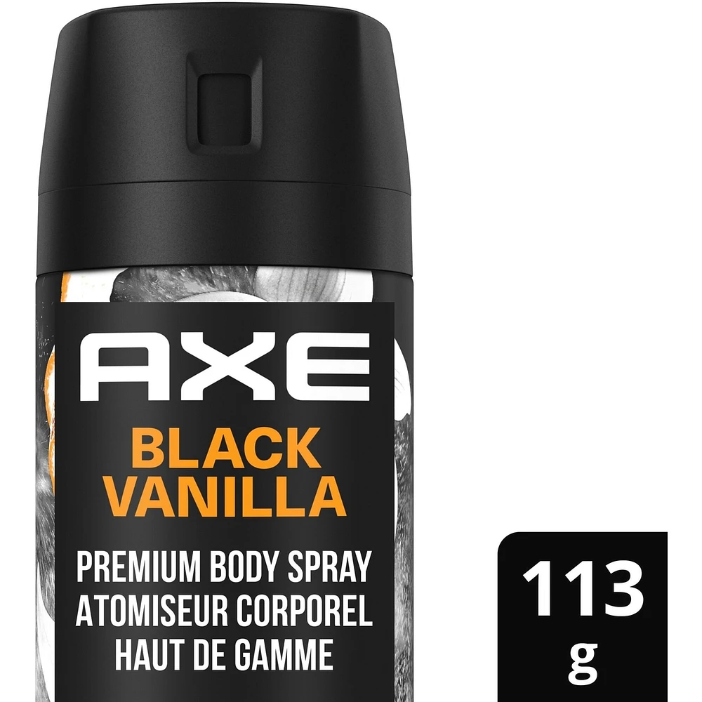 Fine Fragrance Collection Premium Body Spray for Men Black Vanilla deodorant with 72H odour protection and freshness infused with vanilla, orange and sandalwood essential oils
