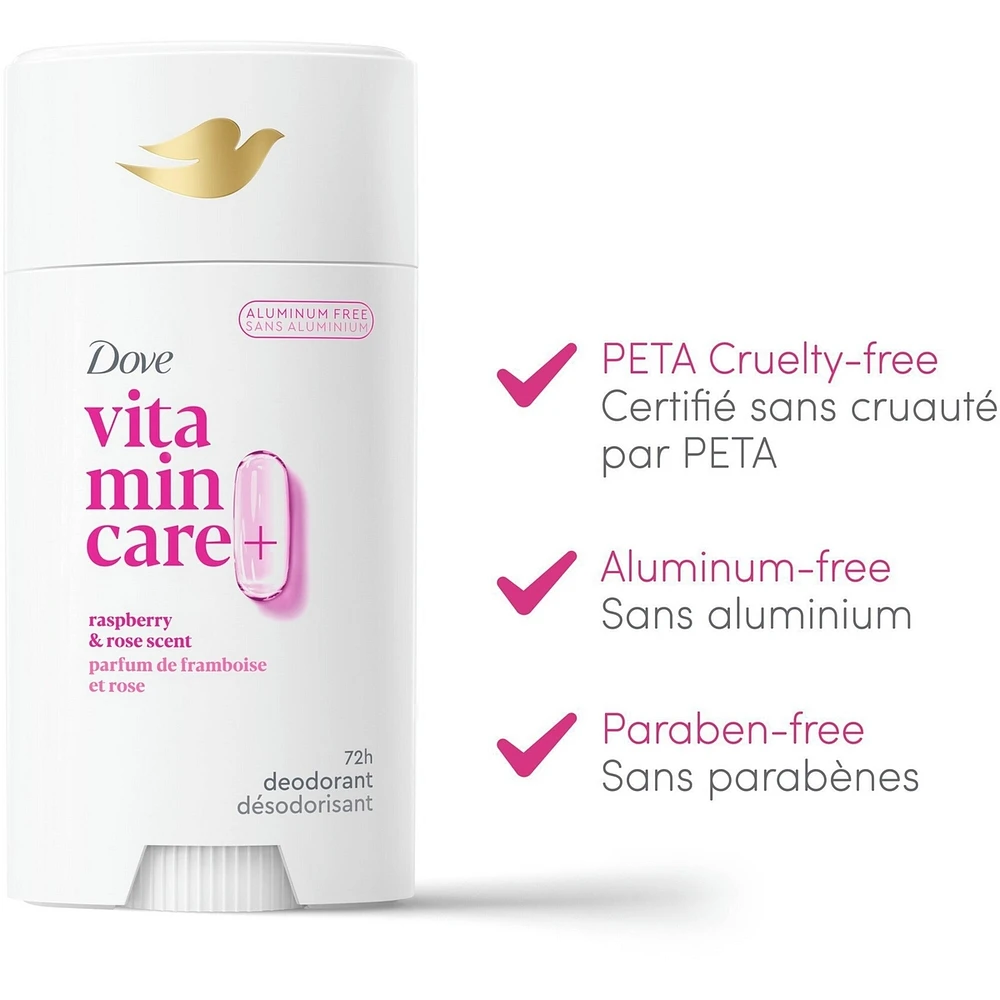 Vitamin Care+ Aluminum-Free Deodorant Raspberry & Rose Scent 72h Breathable Odour Protection with Vitamin B3+E