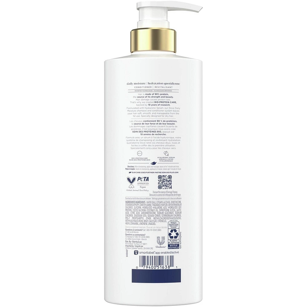 Dove Daily Moisture Conditioner for Dry Hair,  with Liquid Bio-Protein Care and Hyaluronic Serum, 530 ML