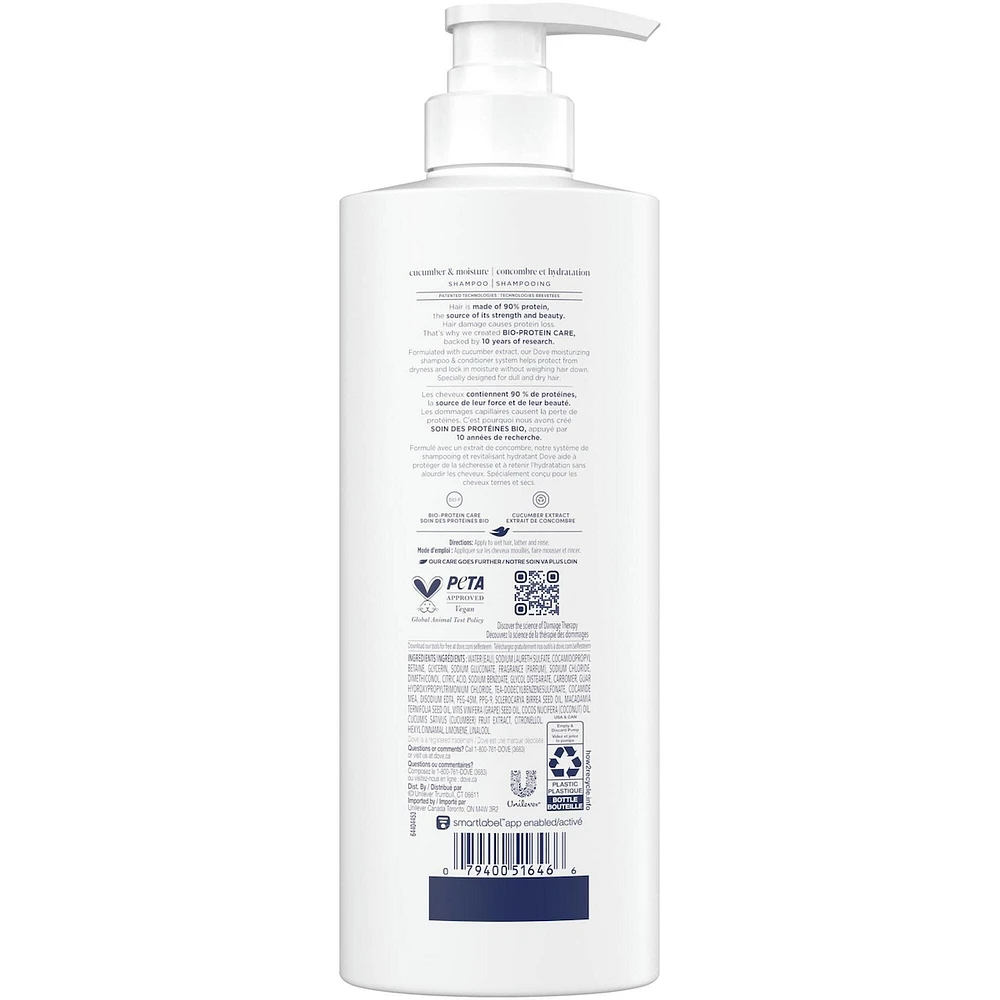 Dove Cucumber Moisture Shampoo for Dry Hair,  with Liquid Bio-Protein care, 530 ML