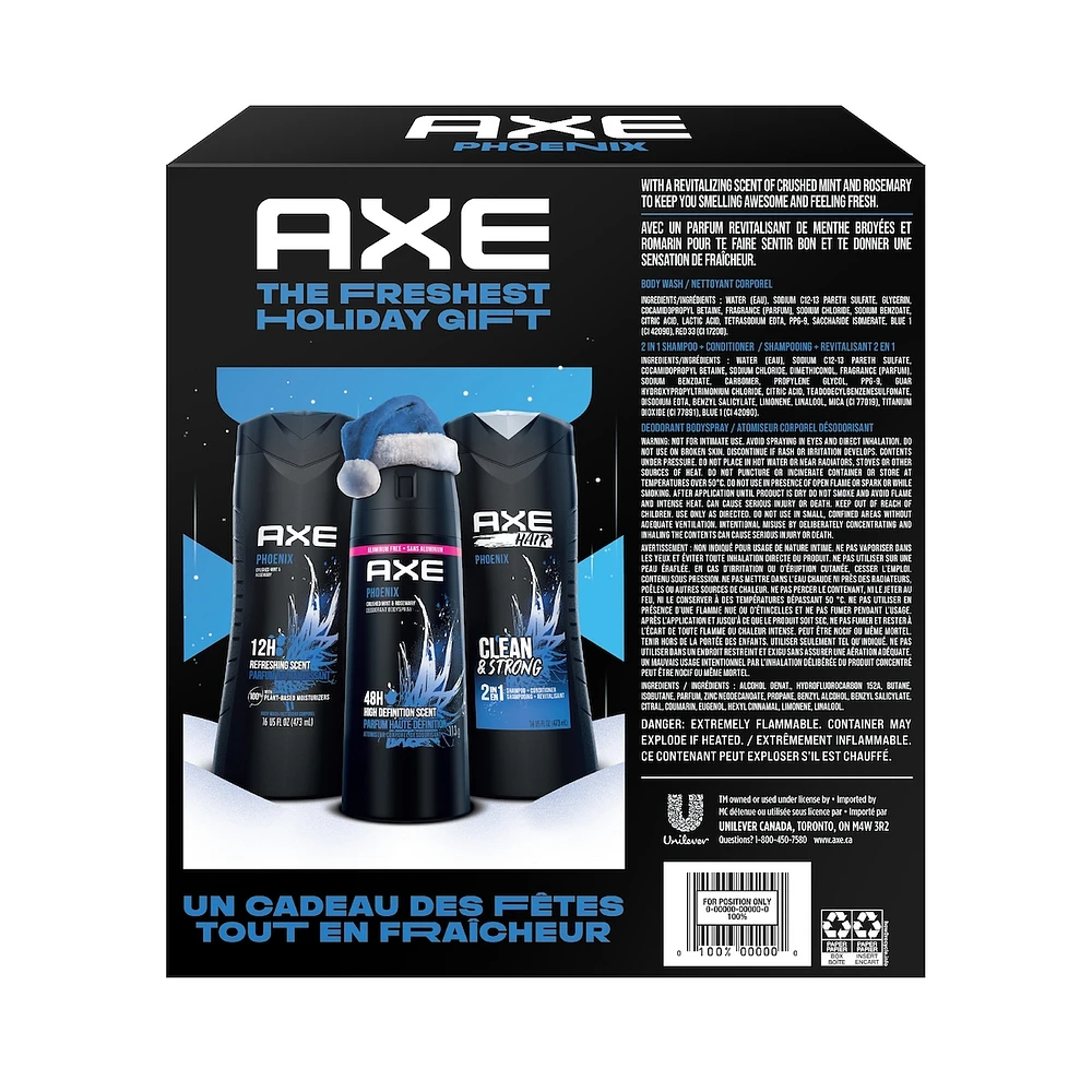AXE Body Spray, Dual Action Wash, 2-in-1 Shampoo and Conditioner Gift Pack(3)