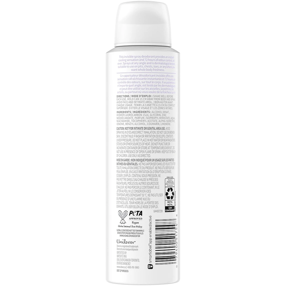 Dove Aluminum Free Whole Body Deodorant Cooling Dry Spray Raspberry & Rose Scent, 113g