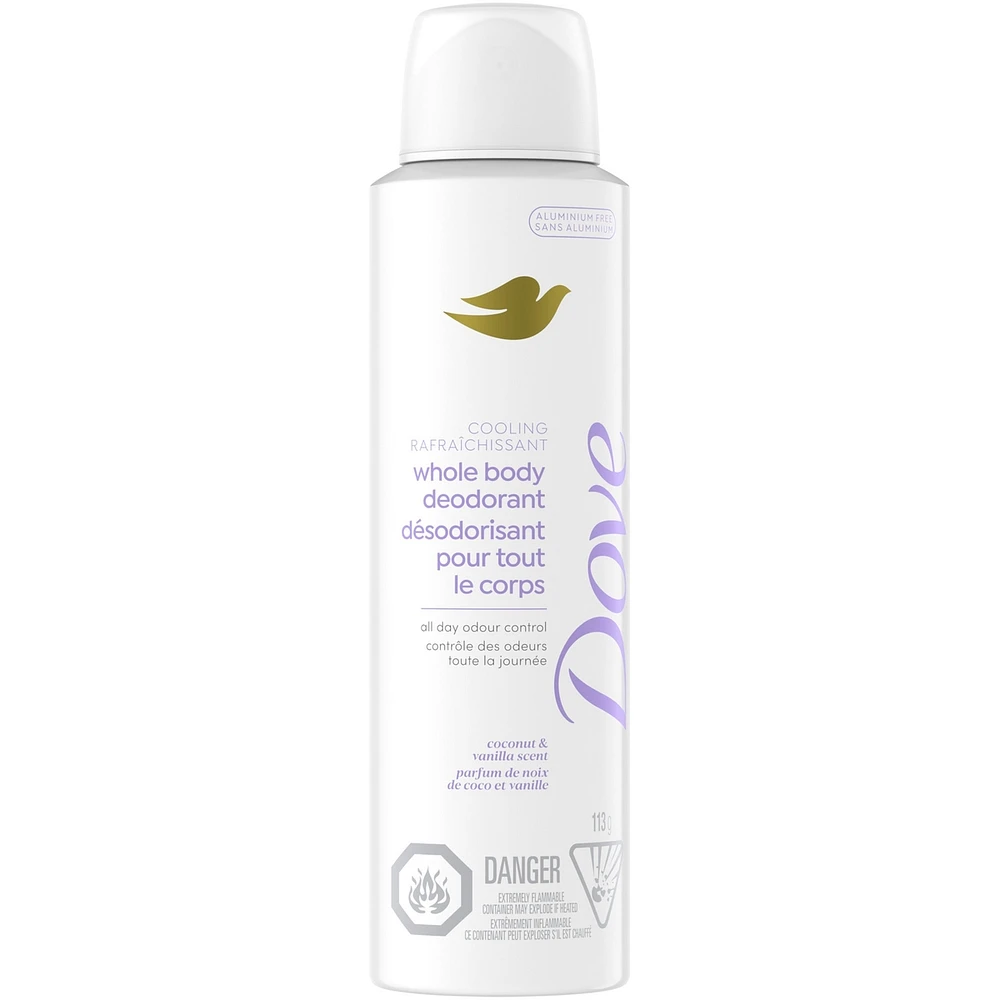 Dove Aluminum Free Whole Body Deodorant Cooling Dry Spray Coconut & Vanilla, 113g