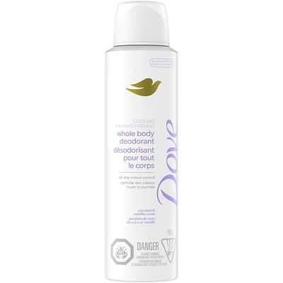 Dove Aluminum Free Whole Body Deodorant Cooling Dry Spray Coconut & Vanilla, 113g