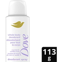 Dove Aluminum Free Whole Body Deodorant Cooling Dry Spray Coconut & Vanilla, 113g