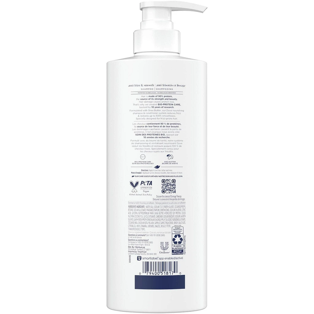 Dove Anti-Frizz & Smooth Shampoo for Frizz-Prone Hair  with Liquid Bio-Protein Care and Shea Butter 530 ML