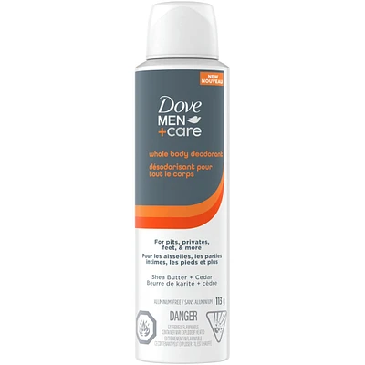 Dove Men+Care  Whole Body Aluminum-Free Deodorant Spray  Shea Butter + Cedar is Suitable for Use From Pits, Privates, to Feet with Vitamin E, 113g