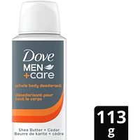Dove Men+Care  Whole Body Aluminum-Free Deodorant Spray  Shea Butter + Cedar is Suitable for Use From Pits, Privates, to Feet with Vitamin E, 113g