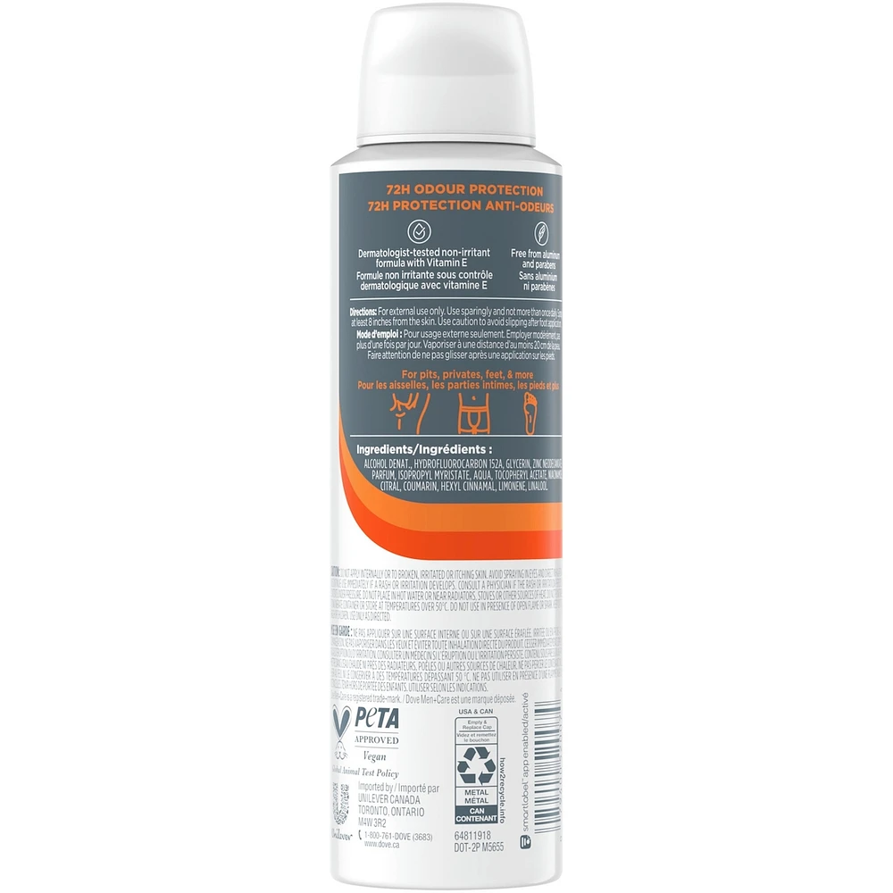Dove Men+Care  Whole Body Aluminum-Free Deodorant Spray  Shea Butter + Cedar is Suitable for Use From Pits, Privates, to Feet with Vitamin E, 113g