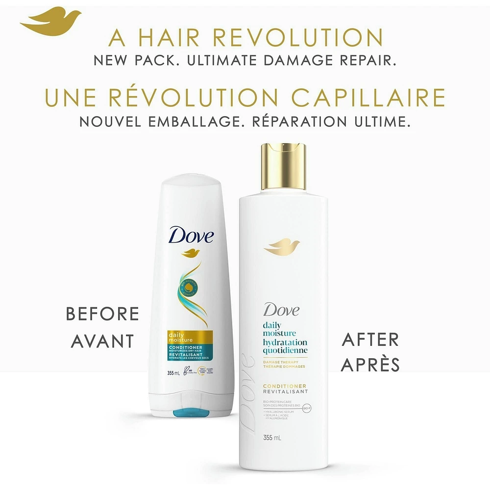 Dove Daily Moisture Conditioner for Dry Hair,  with Liquid Bio-Protein and Hyaluronic Serum, 355 ML