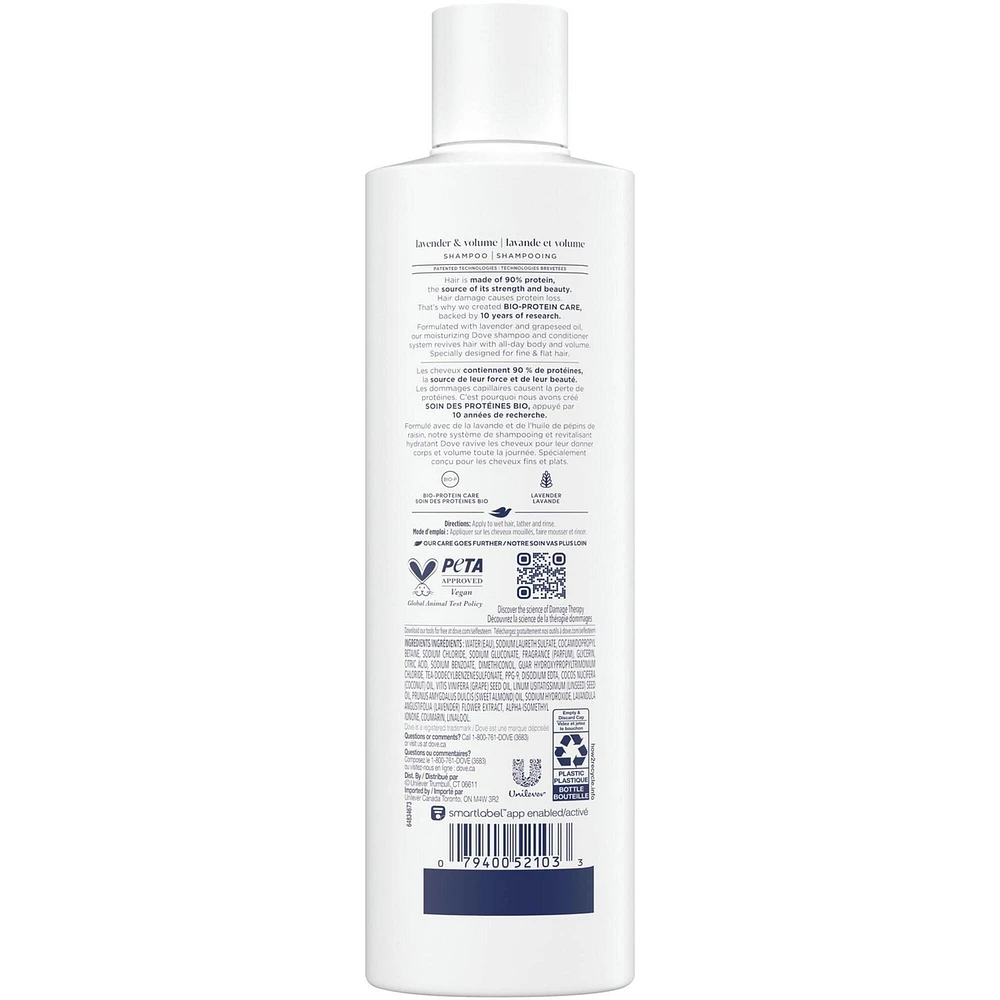 Shampooing pour Cheveux Fins et Plats, Dove Lavande & Volume  avec Soin Bio-Protéine Liquide, 355 ML