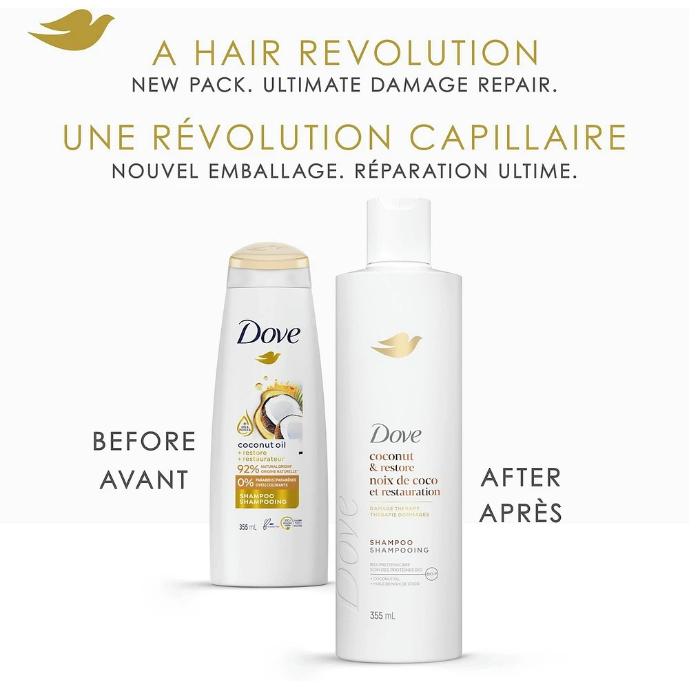 Dove Coconut Oil & Restore Shampoo for Damaged Hair,  with Liquid Bio-Protein Care, 355 ML