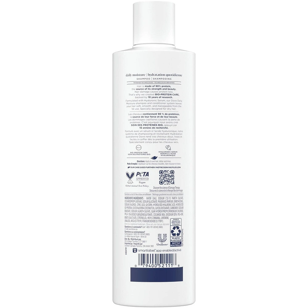 Dove  Shampoo for Dry Hair Daily Moisture with Liquid Bio-Protein Care and Hyaluronic Serum 355 ML