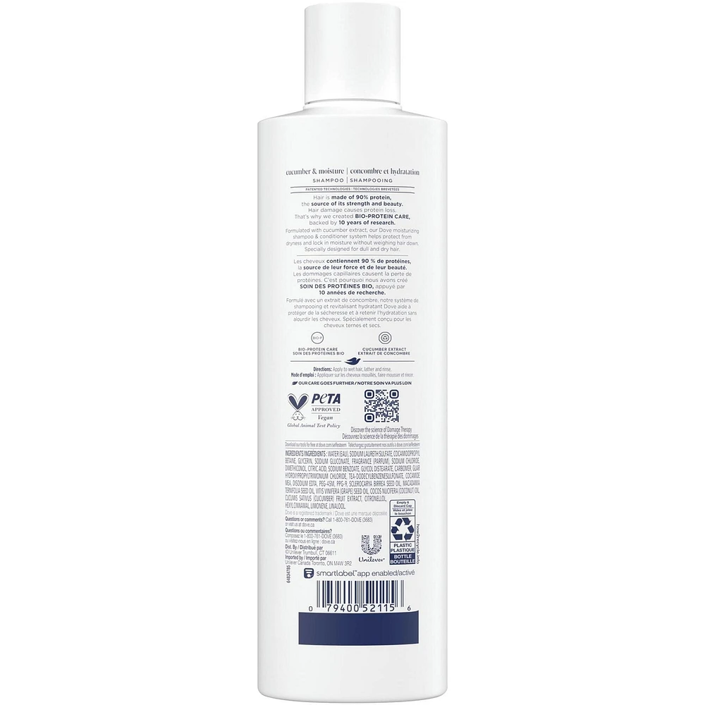 Dove Cucumber Moisture Shampoo for Dull & Dry Hair,  with Liquid Bio-Protein Care, 355 ML