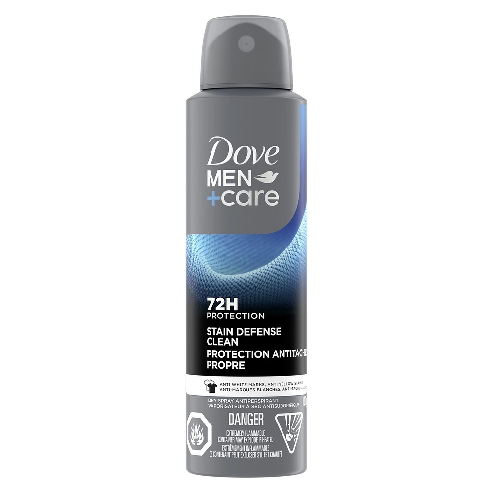Dove Men+Care Dry Spray Antiperspirant Stain Defense Clean antibacterial odour protection 107g