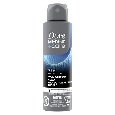 Dove Men+Care Dry Spray Antiperspirant Stain Defense Clean antibacterial odour protection 107g