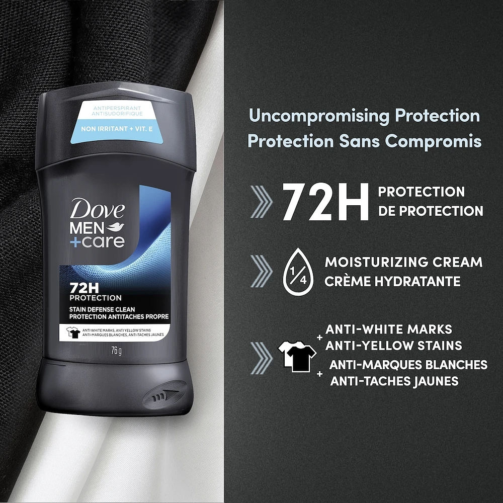 Dove Men+Care Antiperspirant Stick Stain Defense Clean antibacterial odour protection 76g