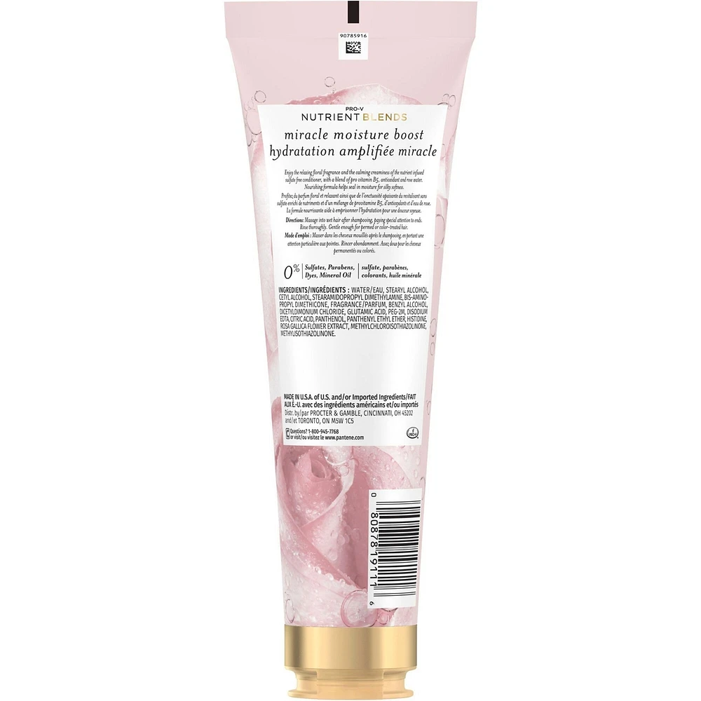 Pantene Nutrient Blends Miracle Moisture Boost Rose Water Conditioner for Dry Hair, Sulfate Free, 237 mL