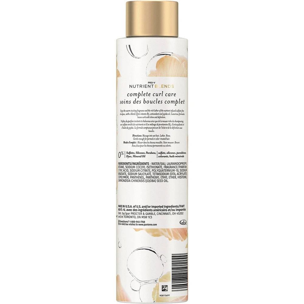 Pantene Nutrient Blends Complete Curl Care Shampoo with Jojoba Oil for Curly Hair, Sulfate Free, 285 mL