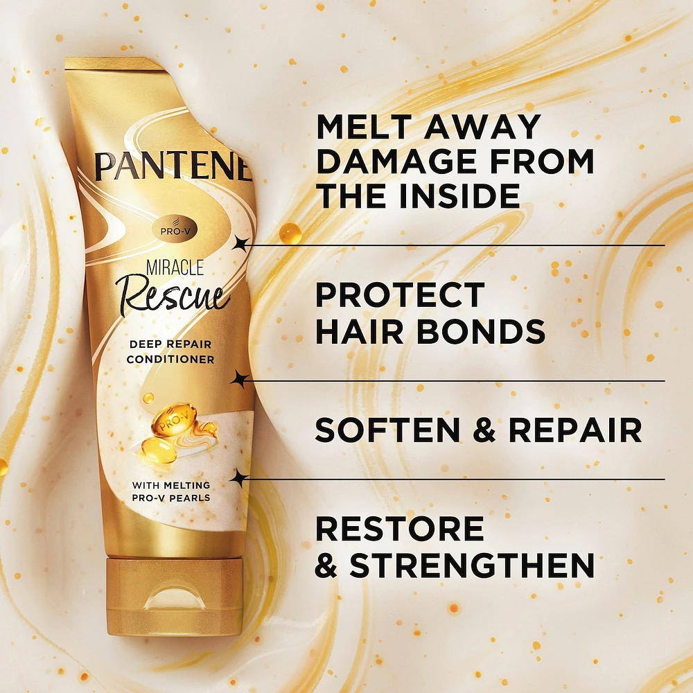Pro-V Miracle Rescue Deep Repair Conditioner with Melting Pro-V Pearls, transforms hair, softens, repairs from the inside