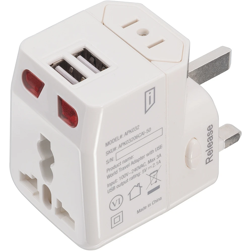 World Travel Adapter with Dual USB Charging Ports