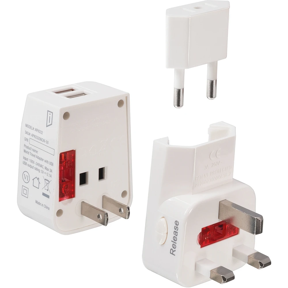 World Travel Adapter with Dual USB Charging Ports
