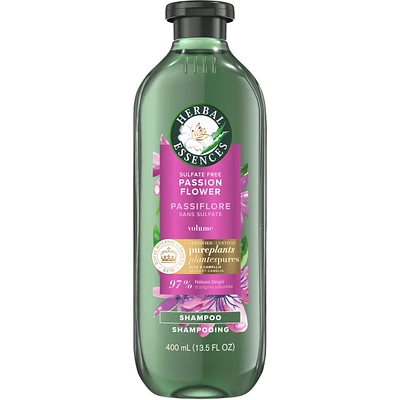 Herbal Essences Passion Flower Sulfate Free Shampoo, Volumizing, 400 mL, with Certified Camellia Oil and Aloe Vera, For All Hair Types, Especially Fine Hair