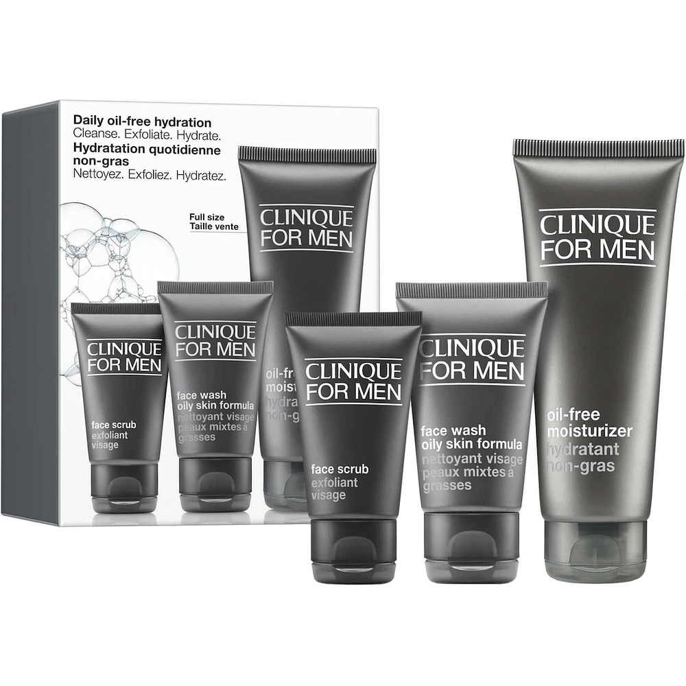 Daily Oil-Free Hydration Men's Skincare Set: Cleanse. Exfoliate. Hydrate