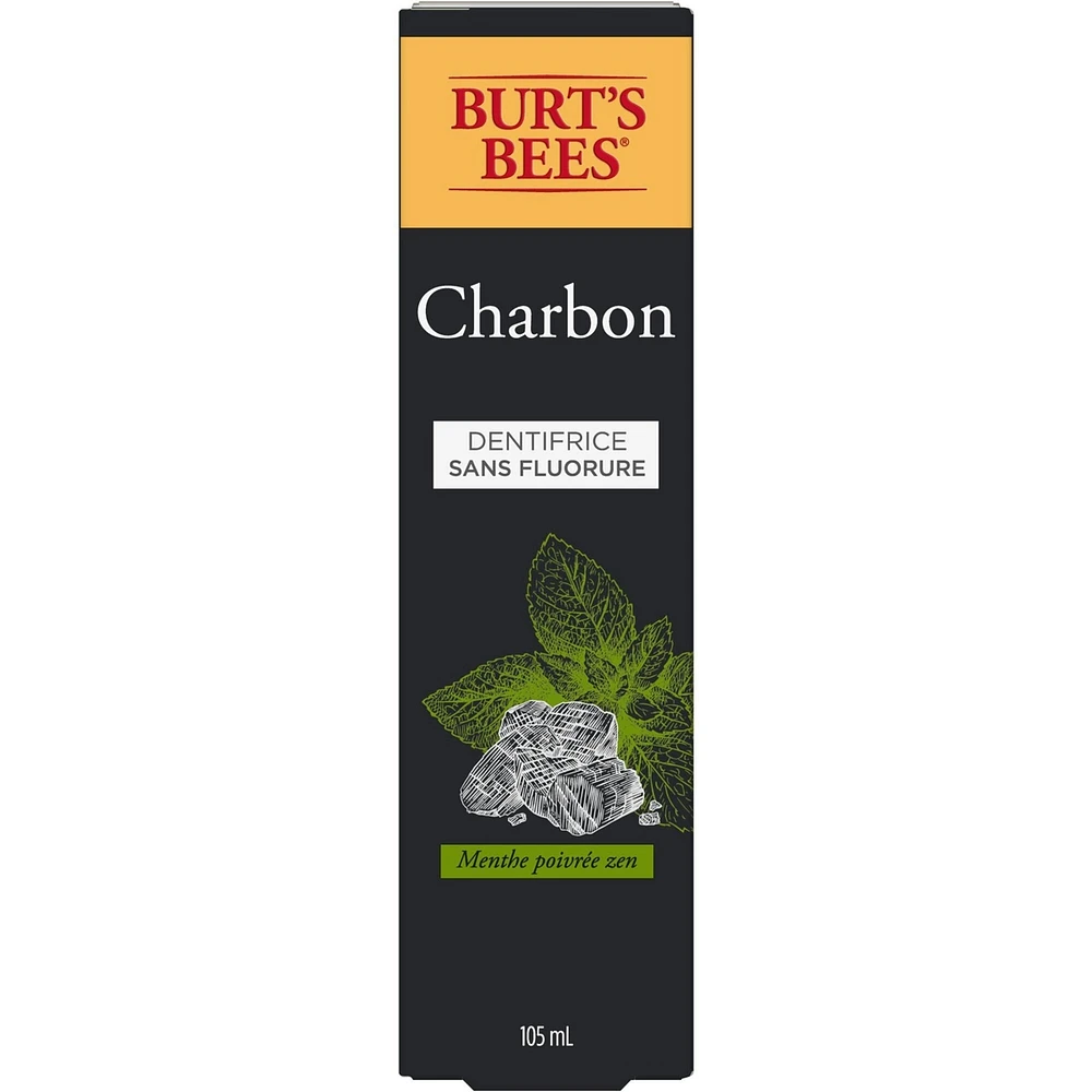 Burt’s Bees Toothpaste, Fluoride Free, Charcoal, Zen Peppermint, 105 mL