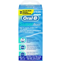 Oral-B Super Floss Pre-Cut Strands Dental Floss, Mint, 50 Count, Pack of 2