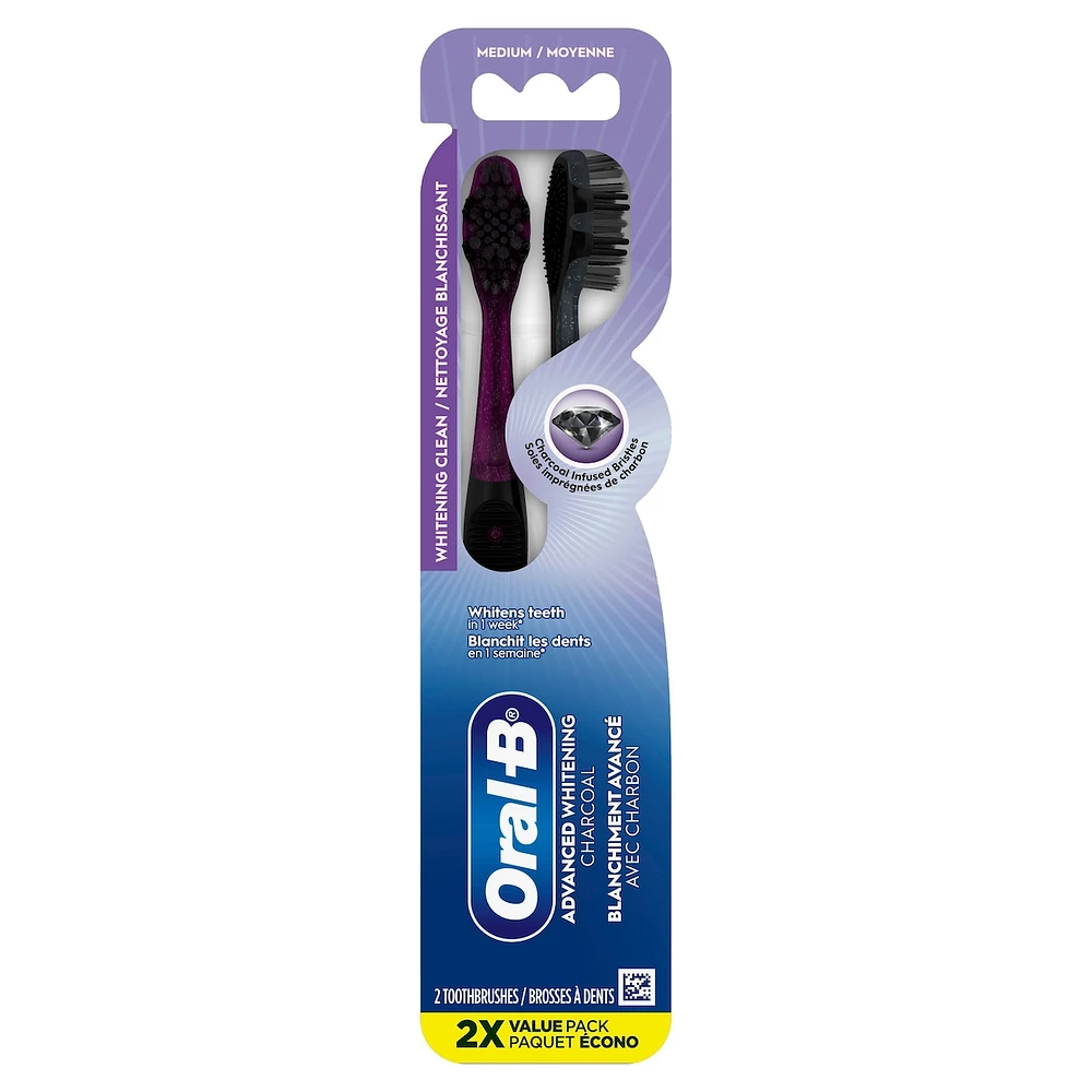 Advanced Whitening Charcoal Toothbrushes, Medium, 2 Count