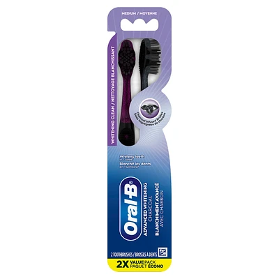 Advanced Whitening Charcoal Toothbrushes, Medium, 2 Count