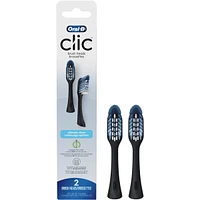 Clic Toothbrush Ultimate Clean Replacement Brush Heads, Black, 2 Count